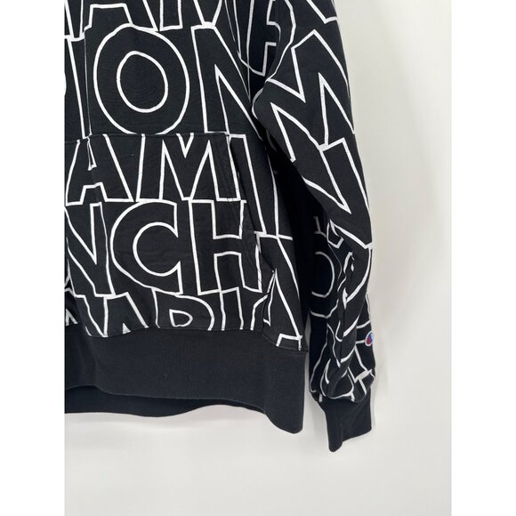 Champion Reverse Weave All Over Print Hoodie Black White size large - Picture 3 of 8
